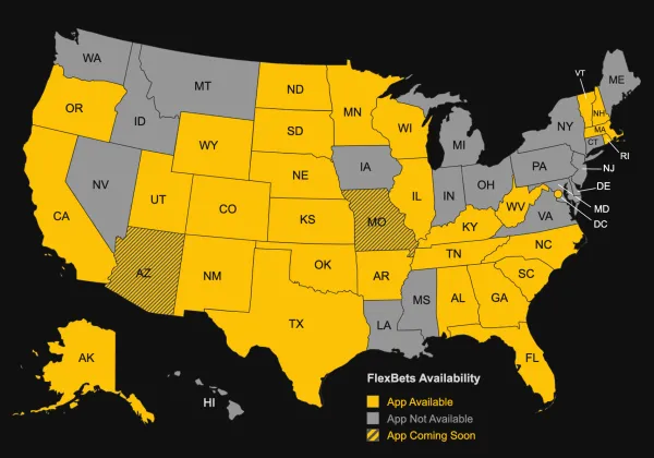 US Map of States where you can use FlexBets